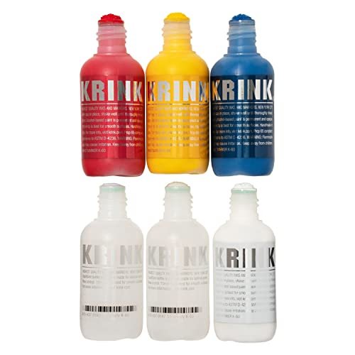 Krink Paint Marker Custom K-60 Kit with 4 Colors and 2 Empty Graffiti Mop Markers - Customizable Graffiti Marker Kit with Red White Yellow and Blue Graffiti Markers - Alcohol-Based Graffiti Mops - TiquesandFleas at The Gray Market
