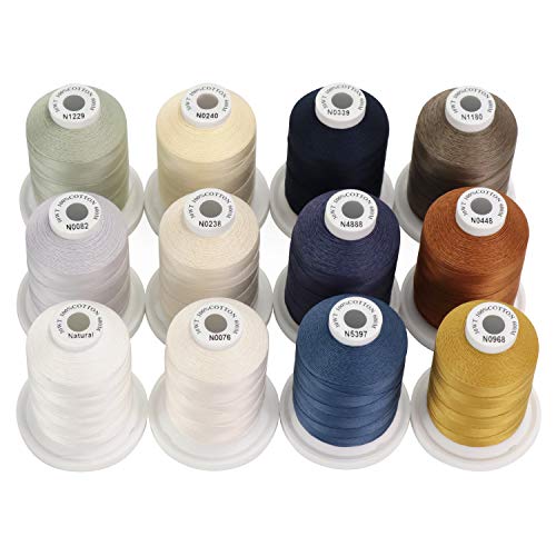 New brothread - 18 Options - Multi-Purpose 100% Mercerized Cotton Threads 50S/3 600M(660Y) Each Spool for Quilting, Serger, Sewing and Embroidery - 12 Neutral&Jean Colors - TiquesandFleas at The Gray Market