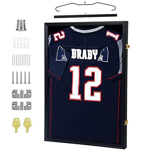 Shirt Display Frame Case Lockable, Large Sport Jersey Shadow Box with 98% UV Protection Acrylic and Hanger for Baseball Basketball Football Soccer Hockey Shirt and Uniform,Black - TiquesandFleas at The Gray Market