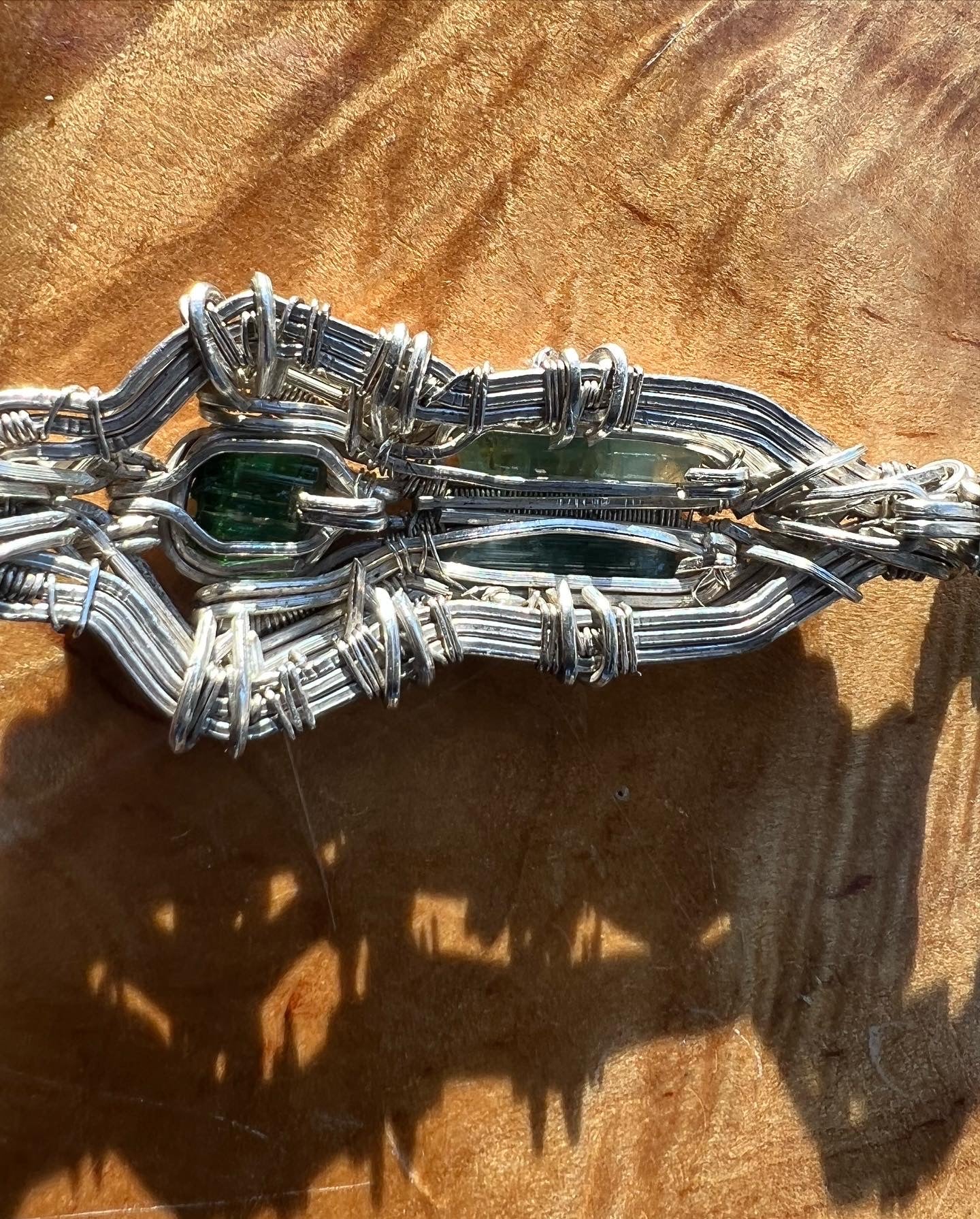 Green Tourmaline Hand-Wrapped Silver Pendant