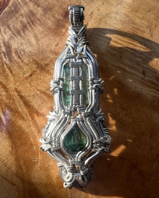 Green Tourmaline Hand-Wrapped Silver Pendant